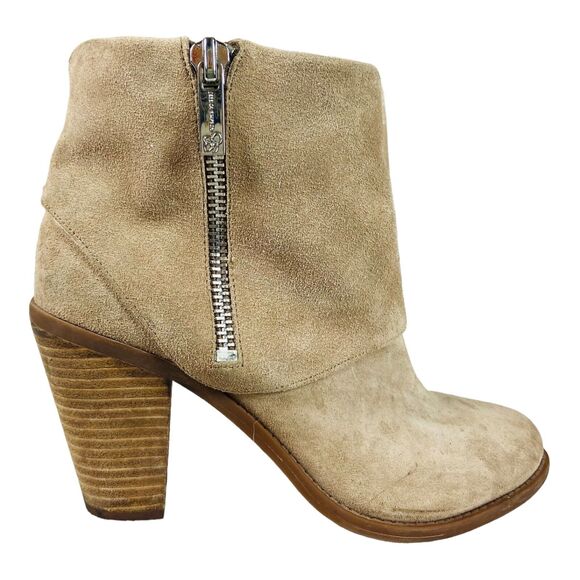 Jessica Simpson Womens Side Zip Ankle Bootie Cork Heels Suede Brown Leather 9.5M - Picture 1 of 10
